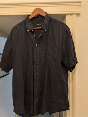Spier & Mackay Navy Linen Short Sleeve Shirt 17.5